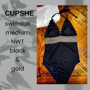 CUPSHE medium black and gold one piece swimsuit